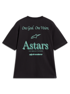 Alpinestars Post Oversized CSF Tee, maglietta sportswear, nero e ottanio, vista posteriore con grafiche One Goal One Vision e Astars.