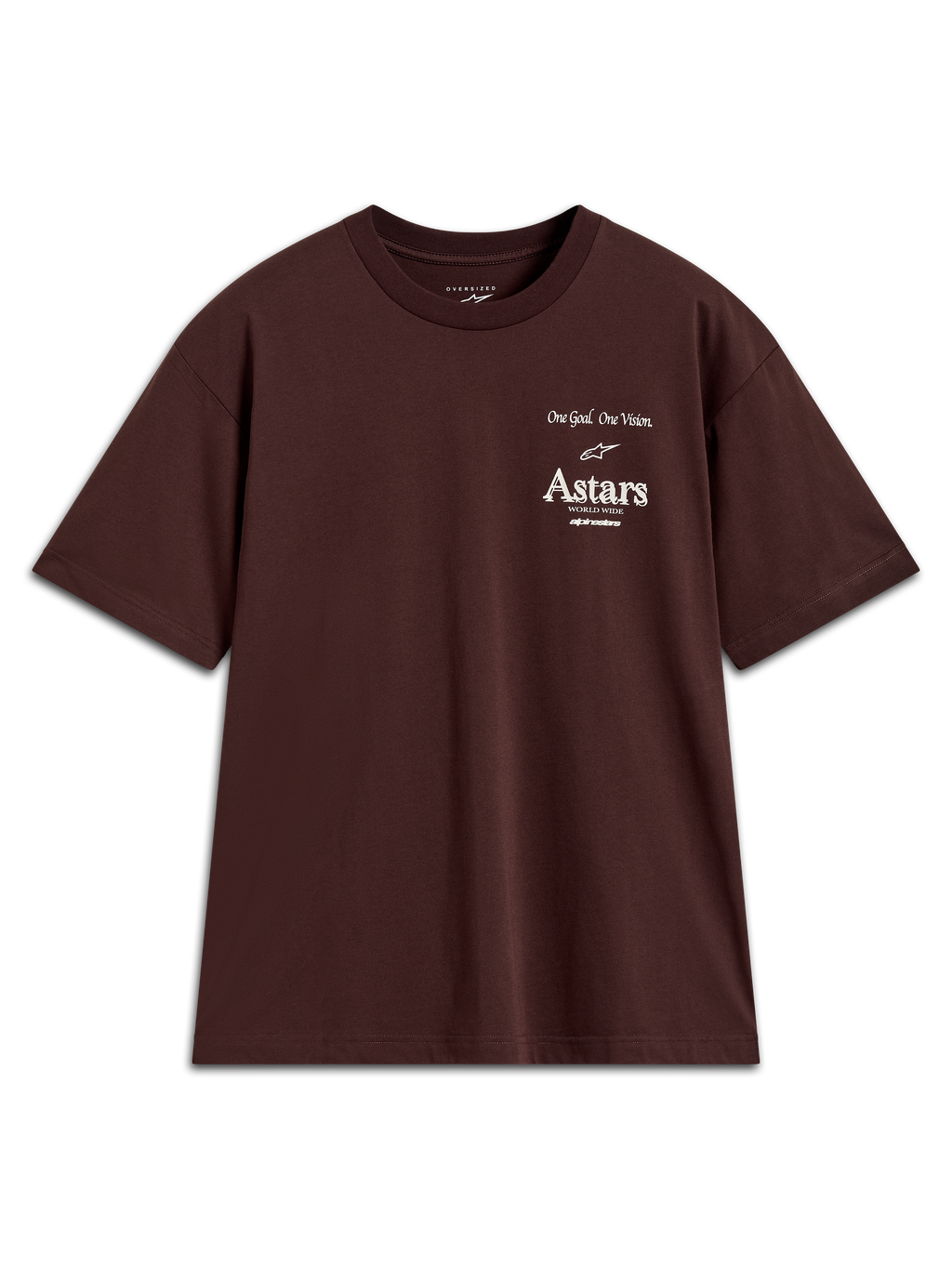 Alpinestars Post Oversized CSF Tee, maglietta a maniche corte marrone, vestibilità ampia con logo Astars bianco sul petto.