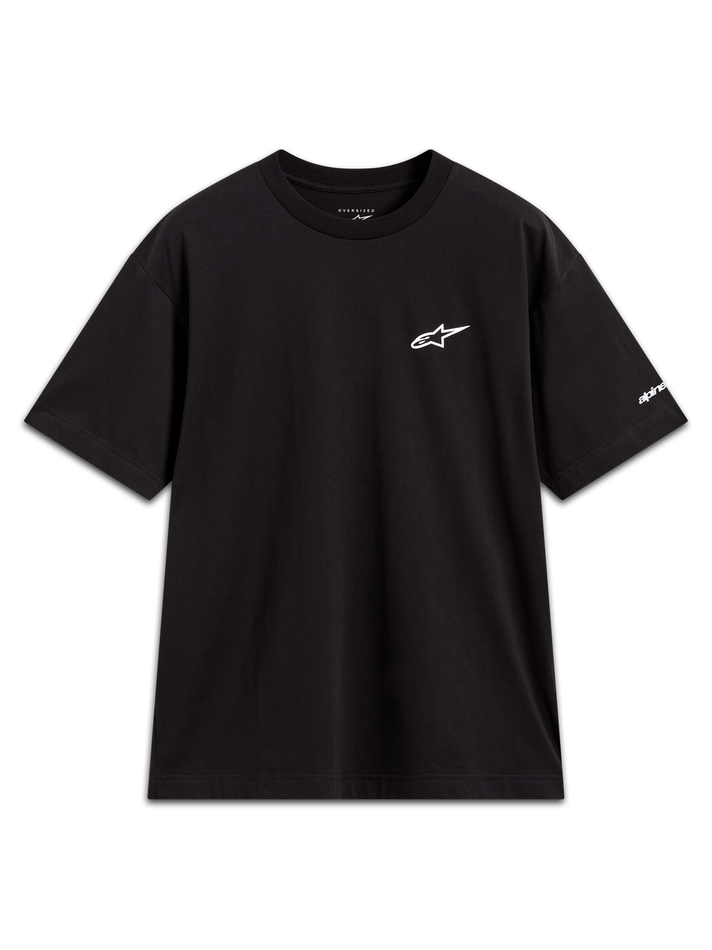 Alpinestars Mandate Oversized CSF Tee, maglietta sportswear a maniche corte, nera, logo Astars bianco e grafica sulla manica.