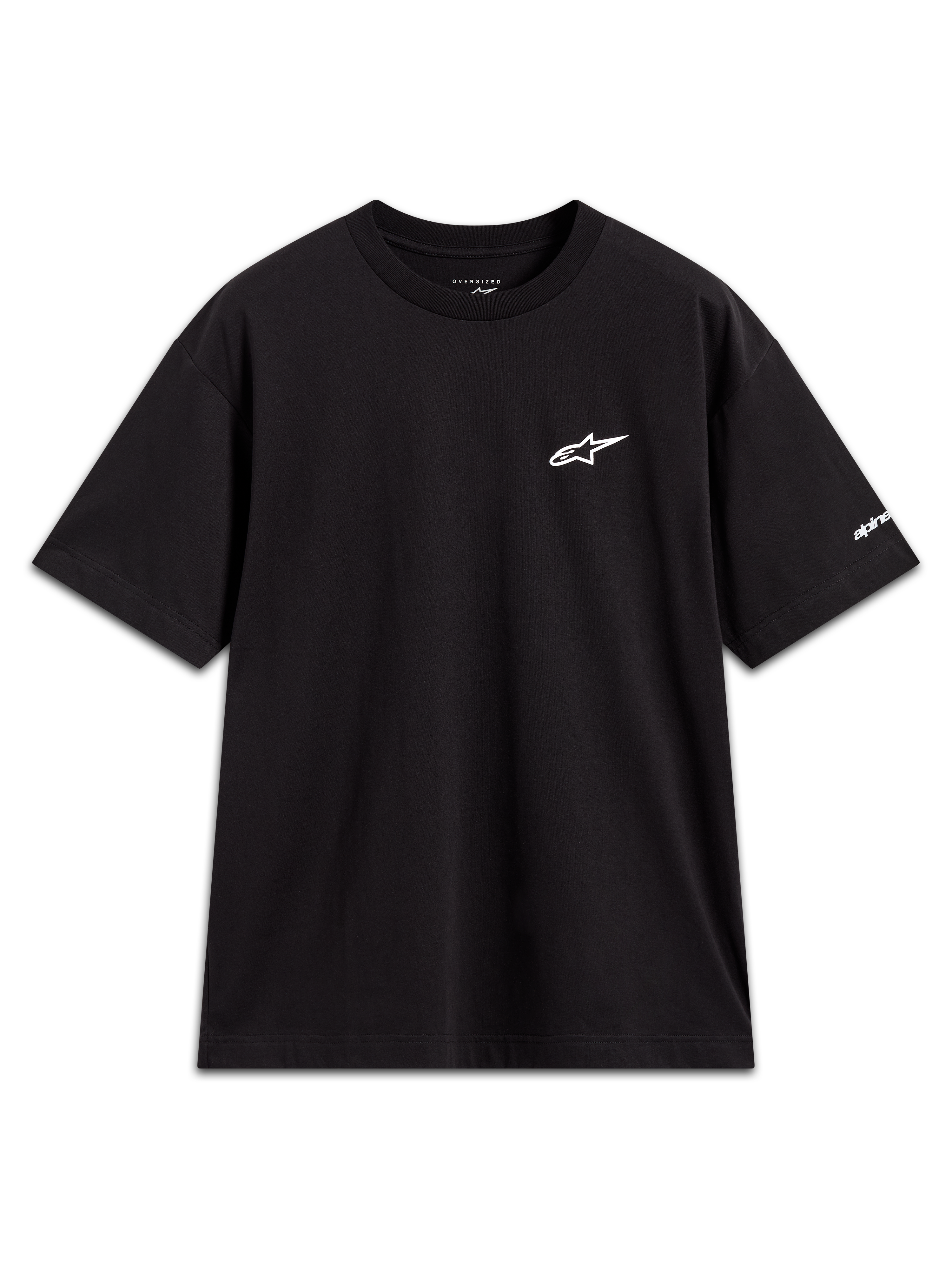 Alpinestars Mandate Oversized CSF Tee, maglietta sportswear a maniche corte, nera, logo Astars bianco e grafica sulla manica.