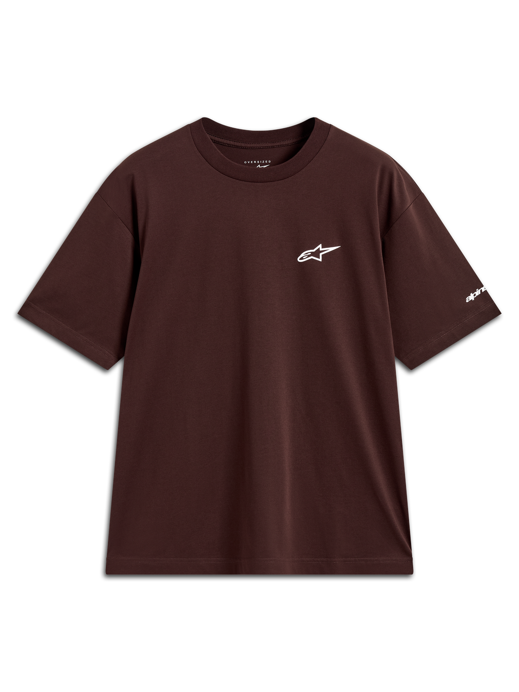 Alpinestars Mandate Oversized CSF Tee, maglietta a maniche corte marrone con logo Astars bianco puff print sul petto, vestibilità ampia stile sportswear, abbigliamento casual ispirato al motorsport