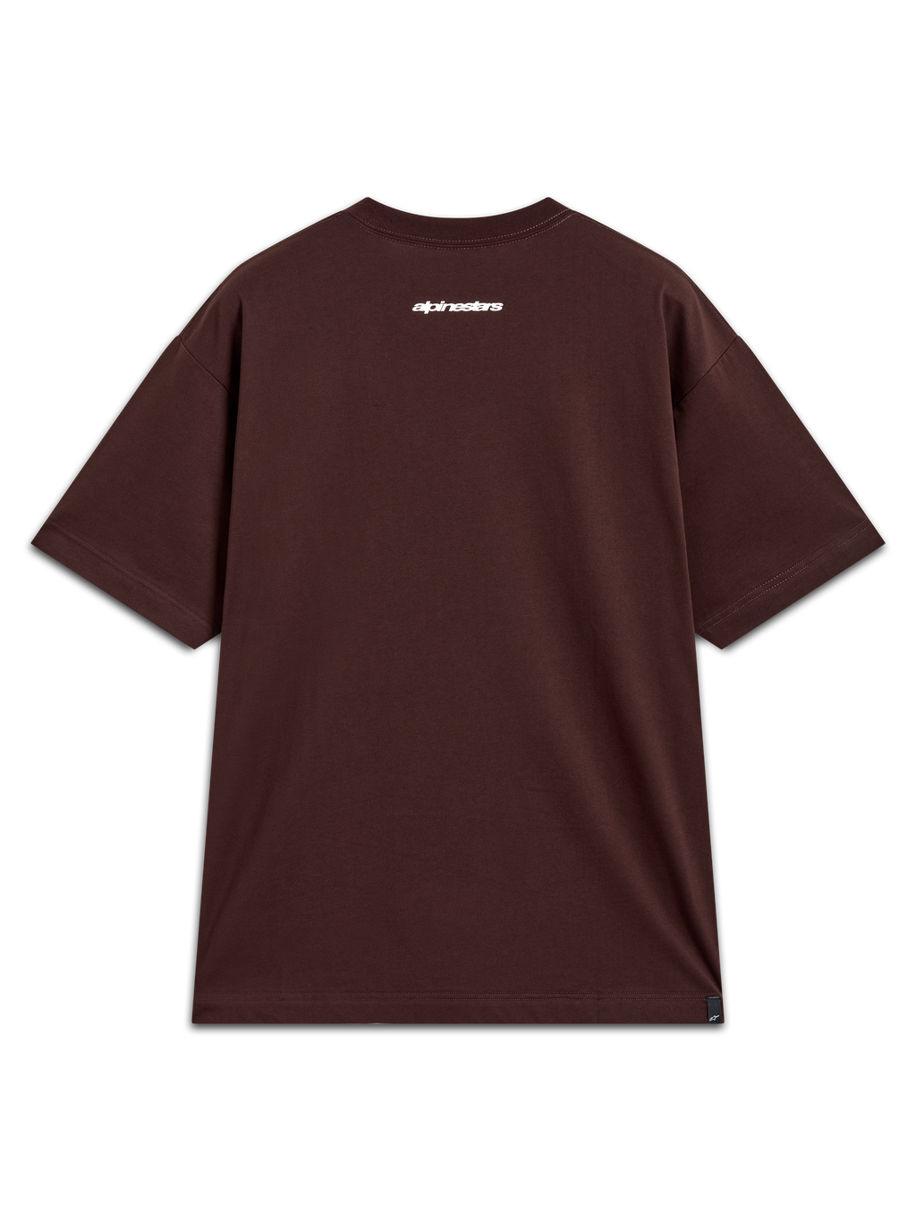 Alpinestars Mandate Oversized CSF Tee, maglietta a maniche corte marrone, vestibilità oversized, piccola scritta Alpinestars bianca sul retro, abbigliamento casual ispirato al motorsport