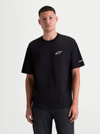 Alpinestars Mandate Oversized CSF, maglietta da uomo a maniche corte, nera, logo Astars bianco sul petto in puff print, vestibilità oversized rilassata, lettering sulla manica, stile sportswear casual
