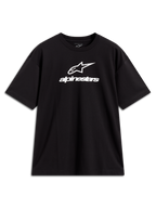 Alpinestars Prelude Oversized CSF Tee, maglietta a maniche corte, nero, con logo Astars bianco impilato sul petto, abbigliamento sportswear casual ispirato al motorsport