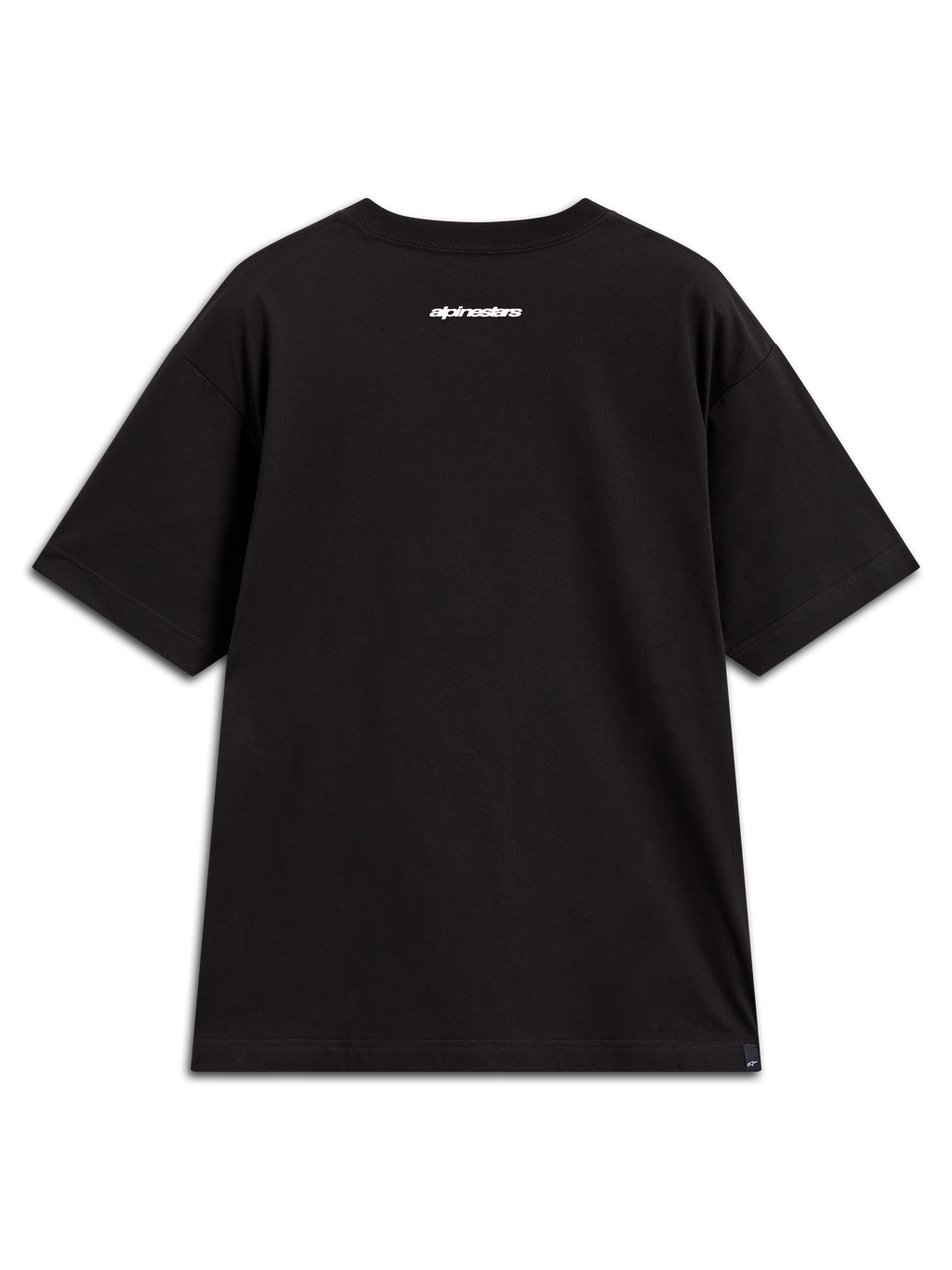 Alpinestars Prelude Oversized CSF Tee, maglietta a maniche corte nera, grafica con scritta bianca sul retro, vestibilità ampia, abbigliamento sportivo casual