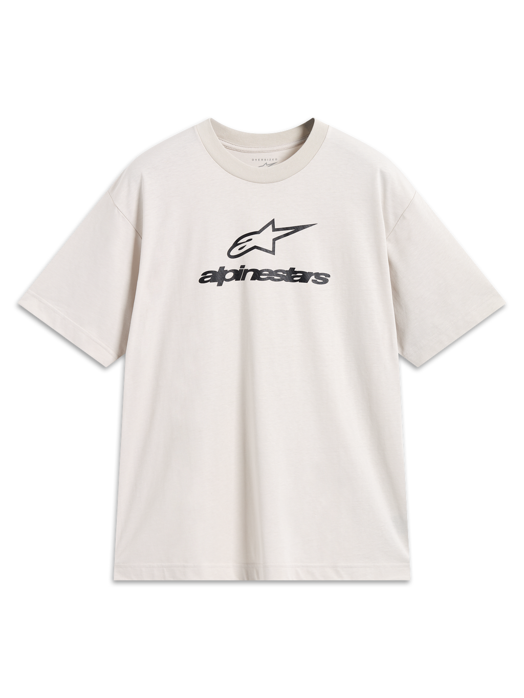 Alpinestars Prelude Oversized CSF Tee, maglietta a maniche corte, beige con loghi neri sovrapposti, in misto cotone e poliestere, stile streetwear casual