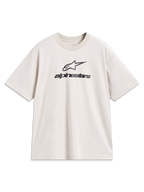 Alpinestars Prelude Oversized CSF Tee, maglietta a maniche corte, beige con loghi neri sovrapposti, in misto cotone e poliestere, stile streetwear casual