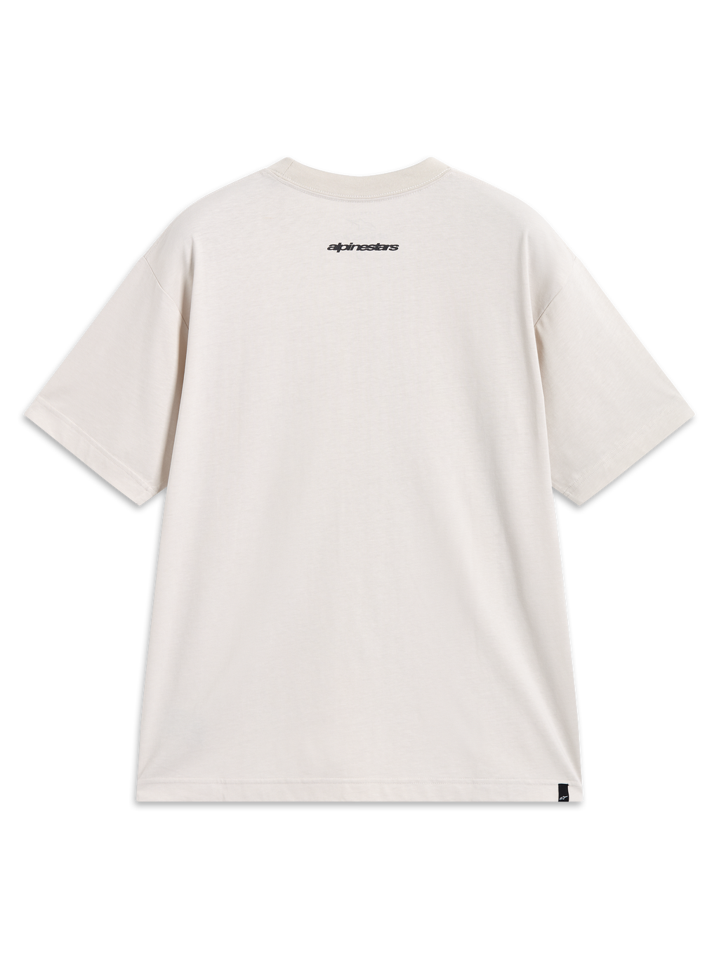 Alpinestars Prelude Oversized CSF Tee, maglietta a maniche corte, sabbia, vista posteriore con grafica del logo nero sul collo, vestibilità oversized, abbigliamento sportswear.