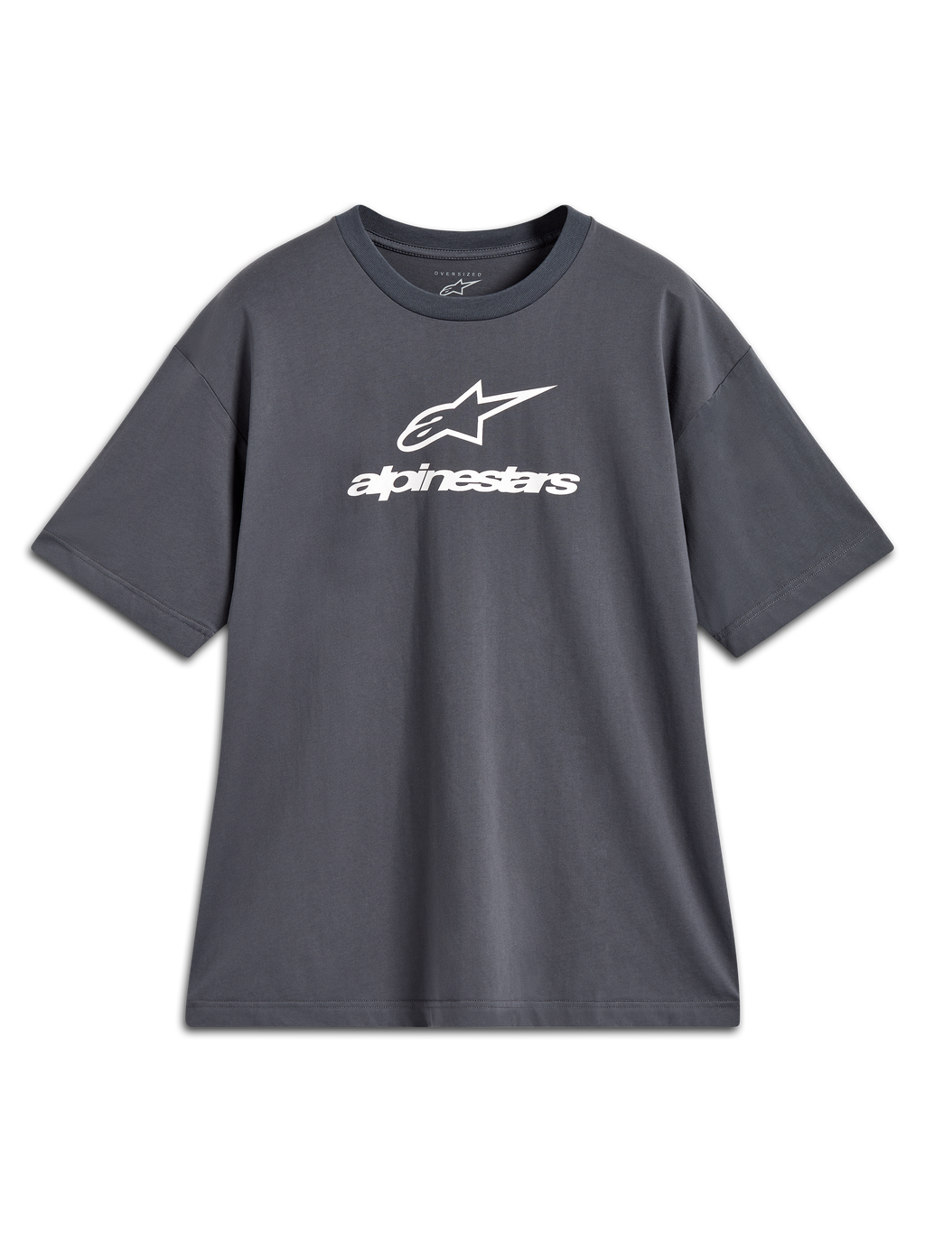 Alpinestars Prelude Oversized CSF Tee, maglietta sportswear a maniche corte grigio antracite con logo bianco frontale.