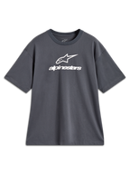 Alpinestars Prelude Oversized CSF Tee, maglietta sportswear a maniche corte grigio antracite con logo bianco frontale.