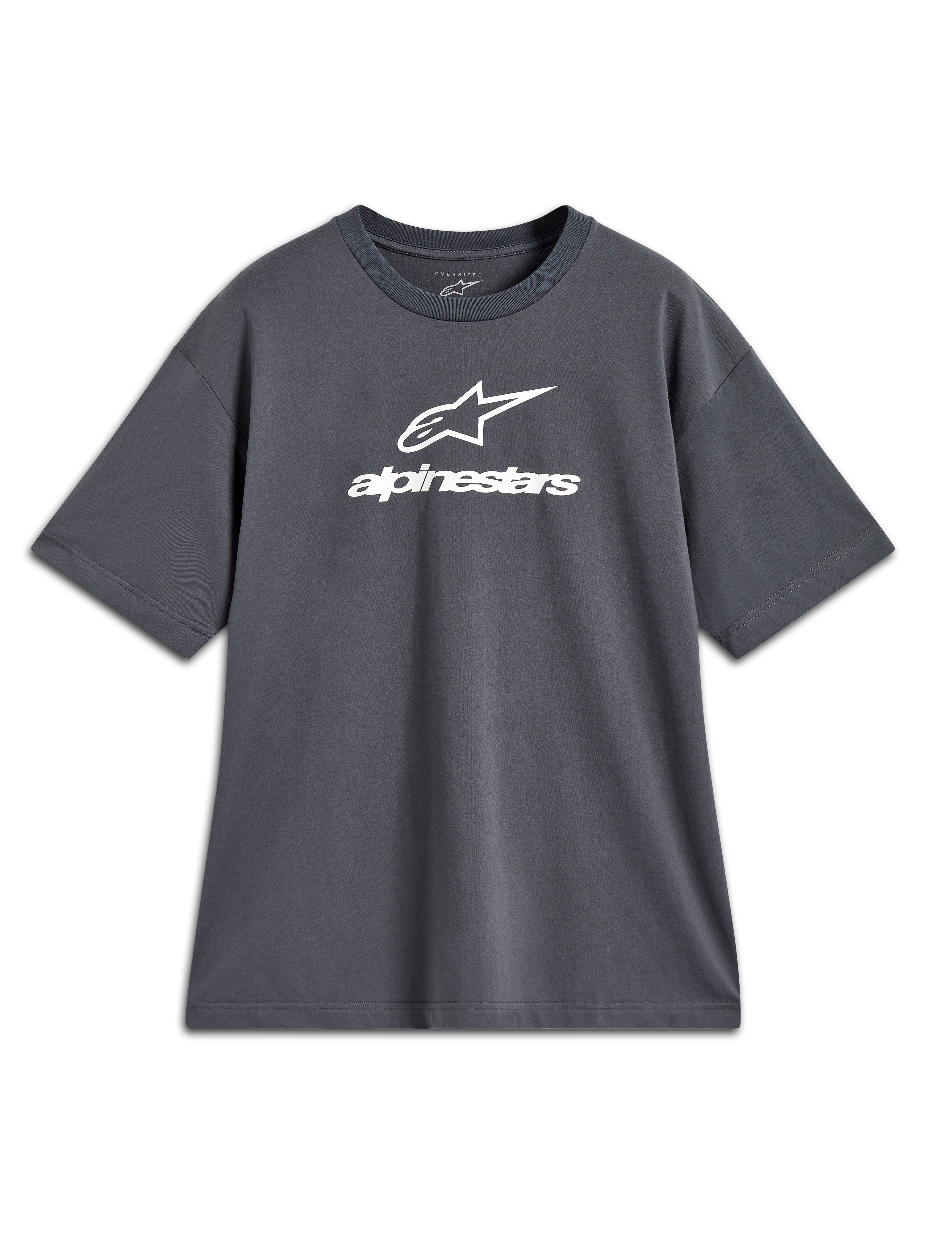 Alpinestars Prelude Oversized CSF Tee, maglietta sportswear a maniche corte grigio antracite con logo bianco frontale.
