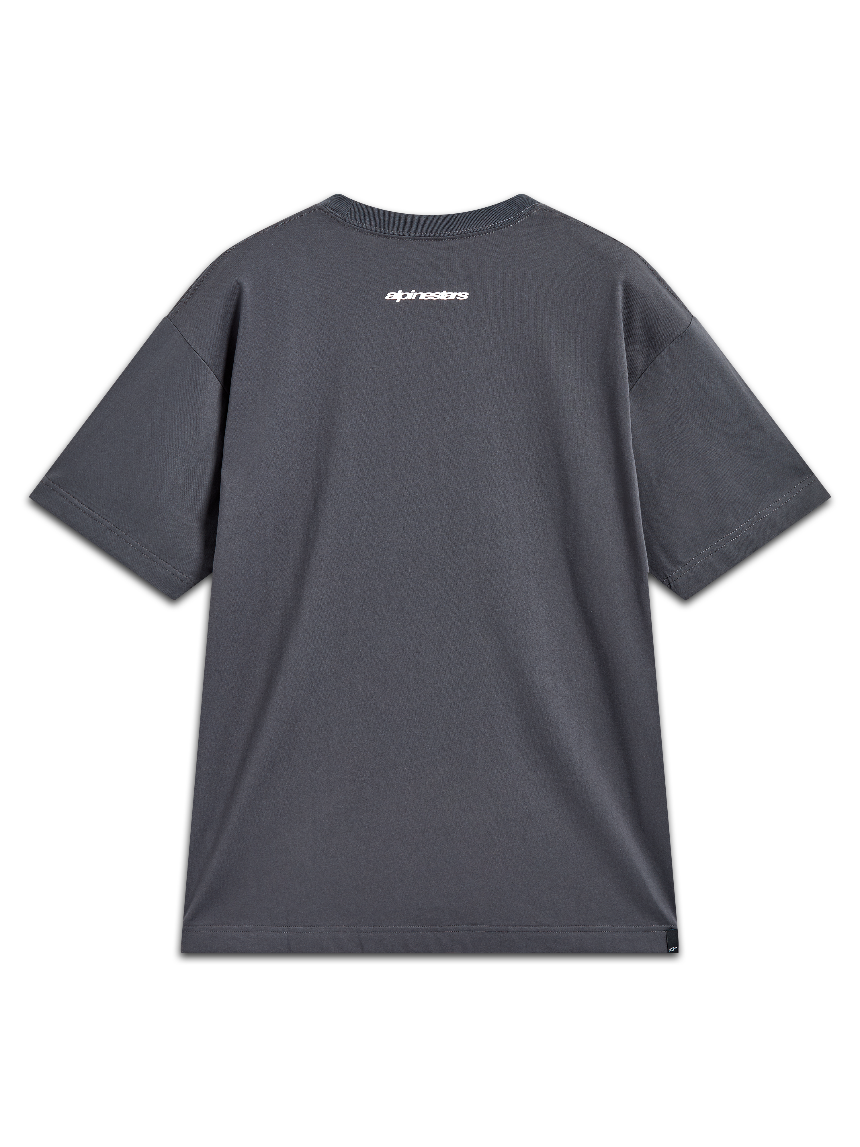 Alpinestars Prelude Oversized CSF Tee, maglietta a maniche corte, grigio, fit oversize con logo Alpinestars bianco sul retro, casual sportswear.