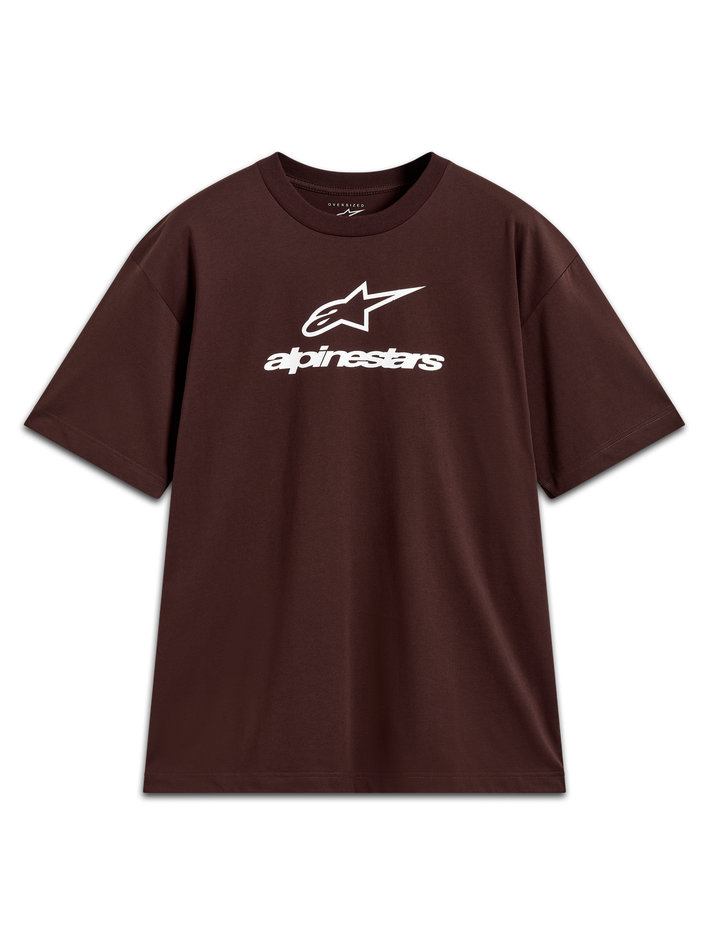 Alpinestars Prelude Oversized CSF Tee, maglietta a maniche corte da uomo, marrone, vestibilità oversized con logo bianco impilato sul petto, abbigliamento sportswear casual
