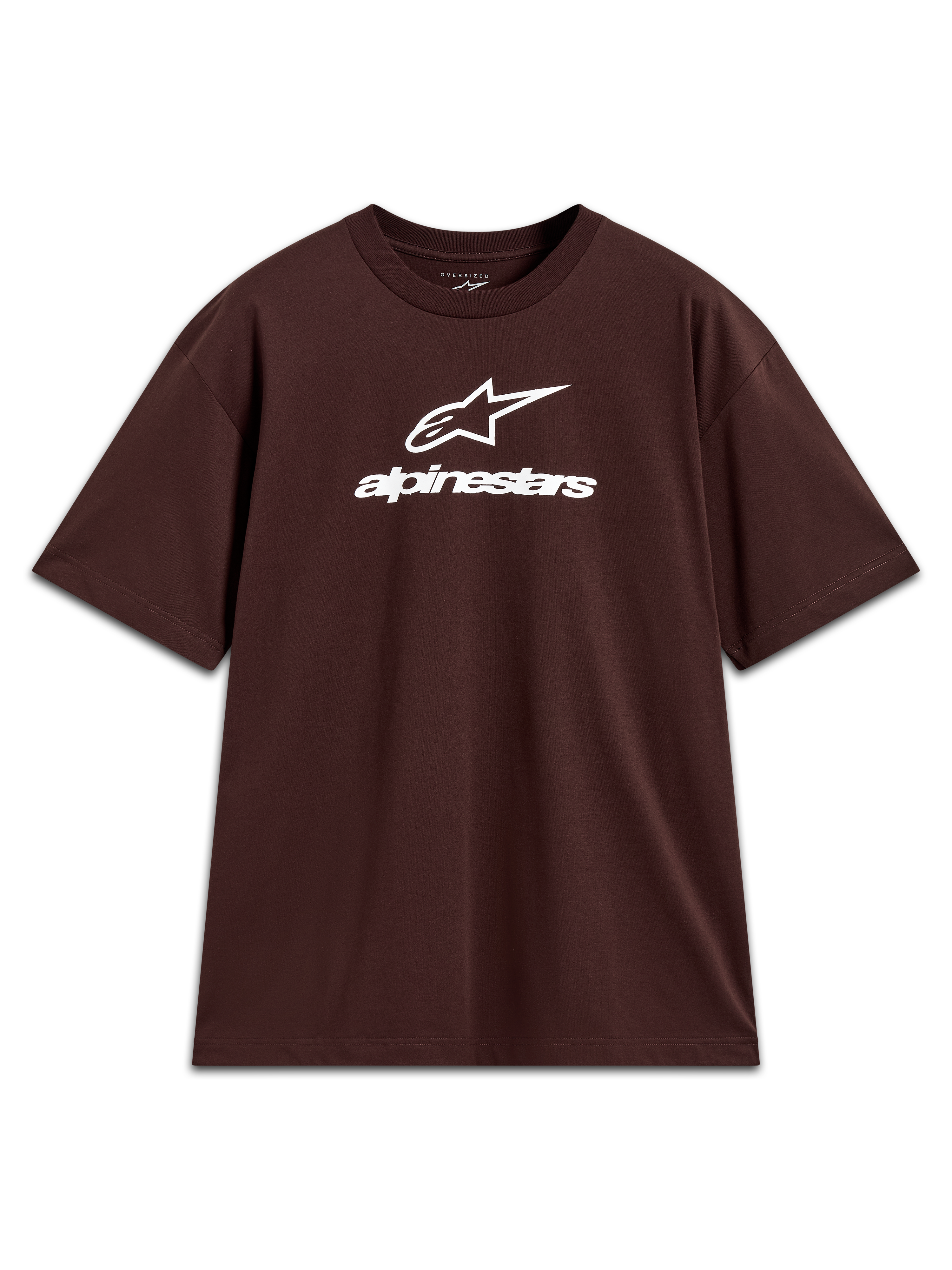 Alpinestars Prelude Oversized CSF Tee, maglietta a maniche corte da uomo, marrone, vestibilità oversized con logo bianco impilato sul petto, abbigliamento sportswear casual
