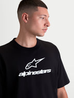 Alpinestars maglietta Prelude Oversized CSF, maglietta a maniche corte da uomo, nera, logo Astars bianco stampato sul petto, vestibilità oversized per stile casual sportswear.
