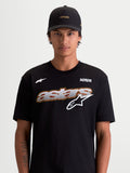 Alpinestars Maglietta Cypress CSF, maglietta sportswear a maniche corte da uomo, nera e bianca, con grafica frontale astars word a riempimento mesh e logo Alpinestars Protects, vista lifestyle su modello, in misto cotone e poliestere