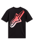 Alpinestars Meteor CSF Tee, maglietta a maniche corte sportswear nera con logo MX sfumato rosso e bianco sul retro.