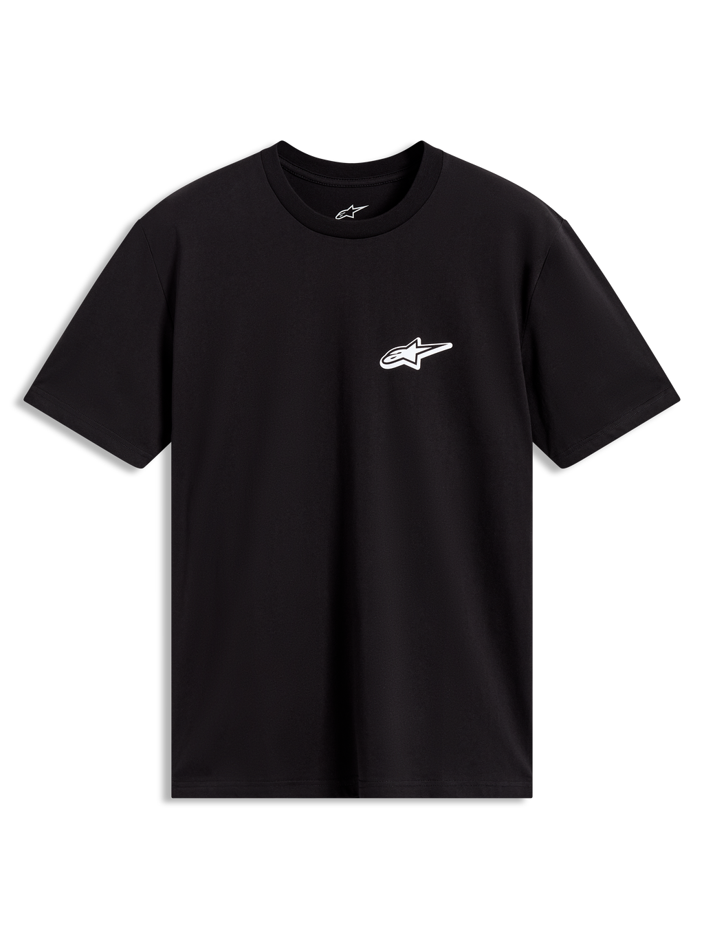 Alpinestars Meteor CSF Tee, maglietta a maniche corte nera con logo bianco sul petto, abbigliamento casual.