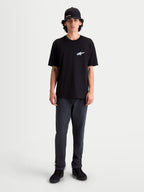 Alpinestars Maglietta Meteor CSF, maglietta a maniche corte da uomo, nera, con logo Astars bianco sul petto, stile sportswear casual motorsport