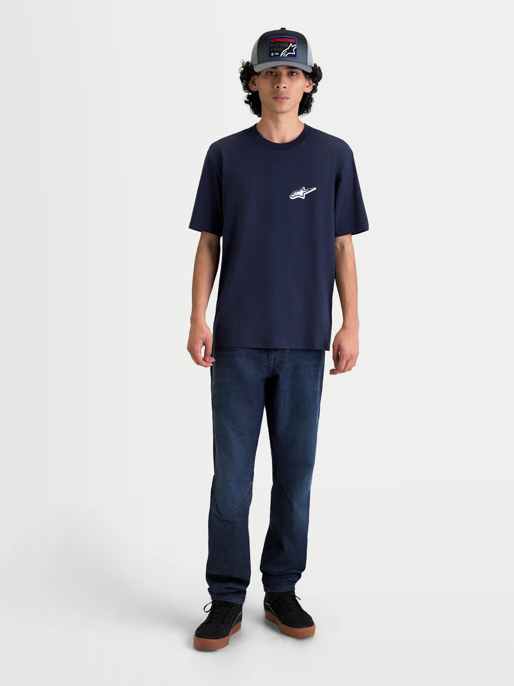 Alpinestars Maglietta Meteor CSF, maglietta da uomo a maniche corte, blu navy, logo Astars bianco sul petto, misto cotone e poliestere, sportswear casual ispirato al motorsport