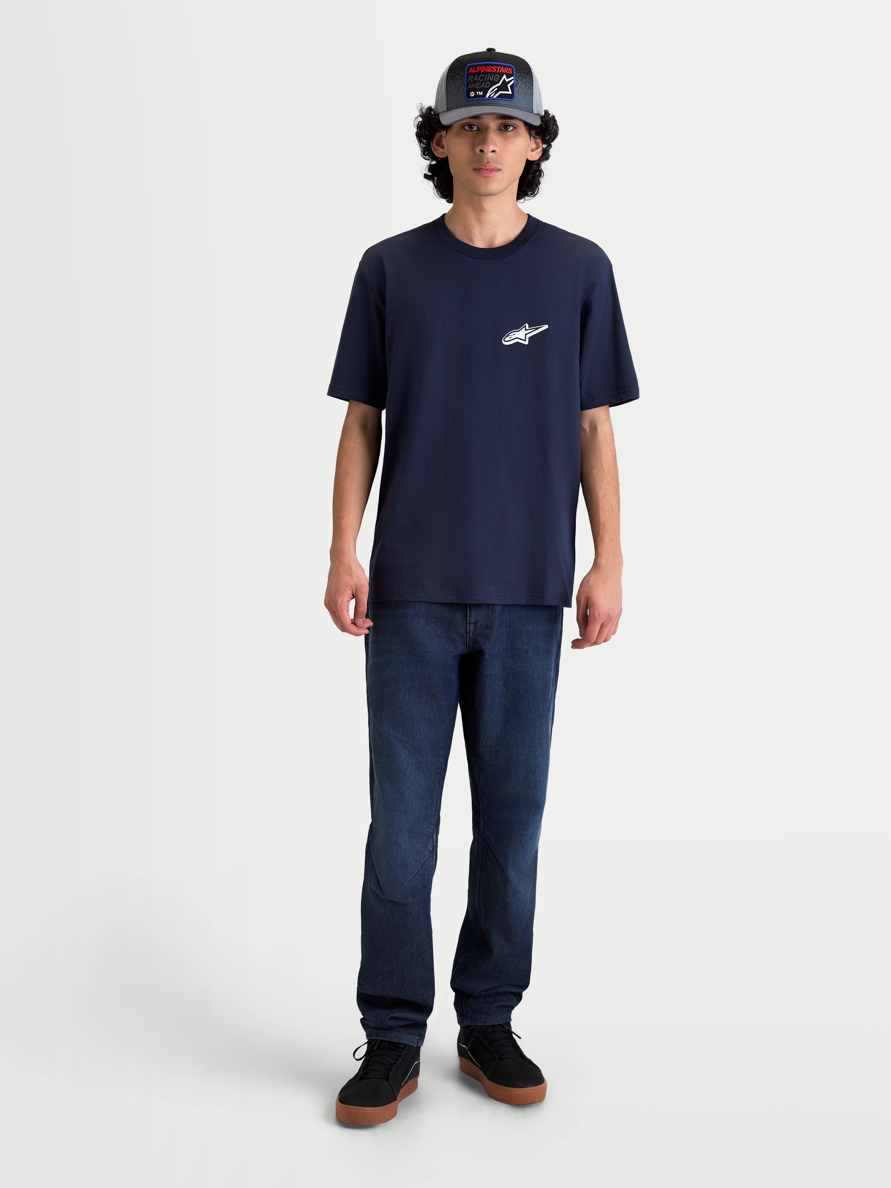 Alpinestars Maglietta Meteor CSF, maglietta da uomo a maniche corte, blu navy, logo Astars bianco sul petto, misto cotone e poliestere, sportswear casual ispirato al motorsport