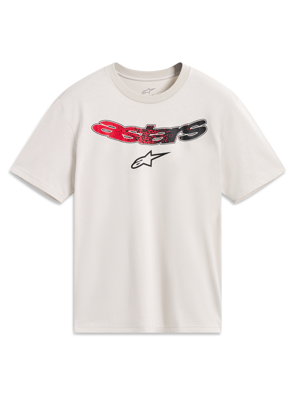 Alpinestars Elliptogrit CSF Tee, maglietta a maniche corte color sabbia con scritta Astars curva e gradiente rosso e nero sul petto, logo a stella nero, sportswear casual