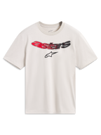 Alpinestars Elliptogrit CSF Tee, maglietta a maniche corte color sabbia con scritta Astars curva e gradiente rosso e nero sul petto, logo a stella nero, sportswear casual