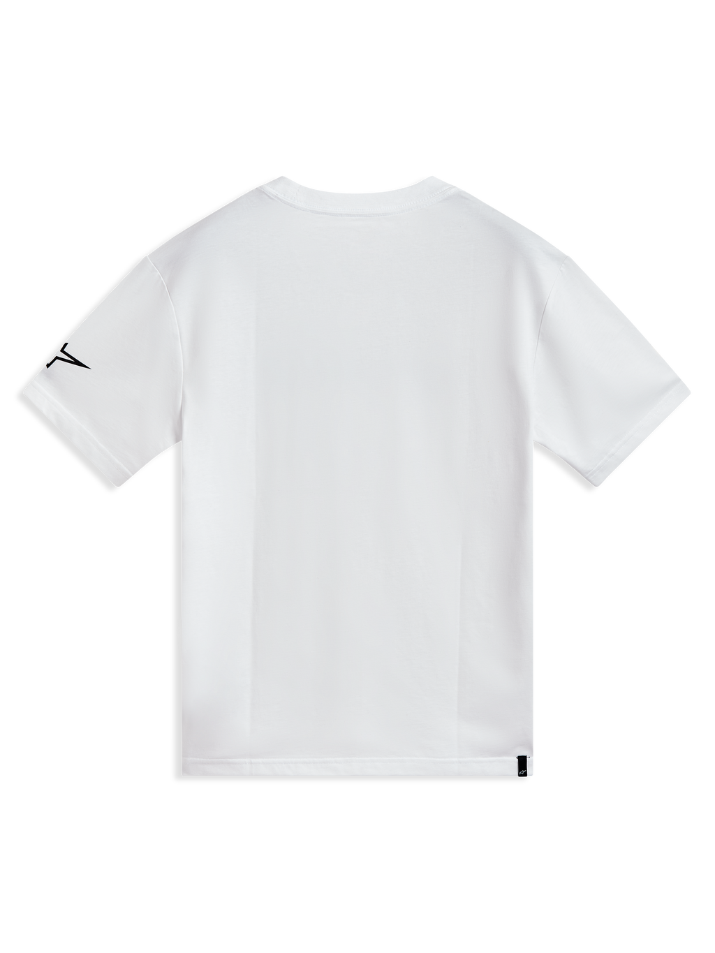 Alpinestars P1 CSF Tee, maglietta a maniche corte bianca in misto cotone, vista posteriore con logo nero sulla manica, stile casual motorsport