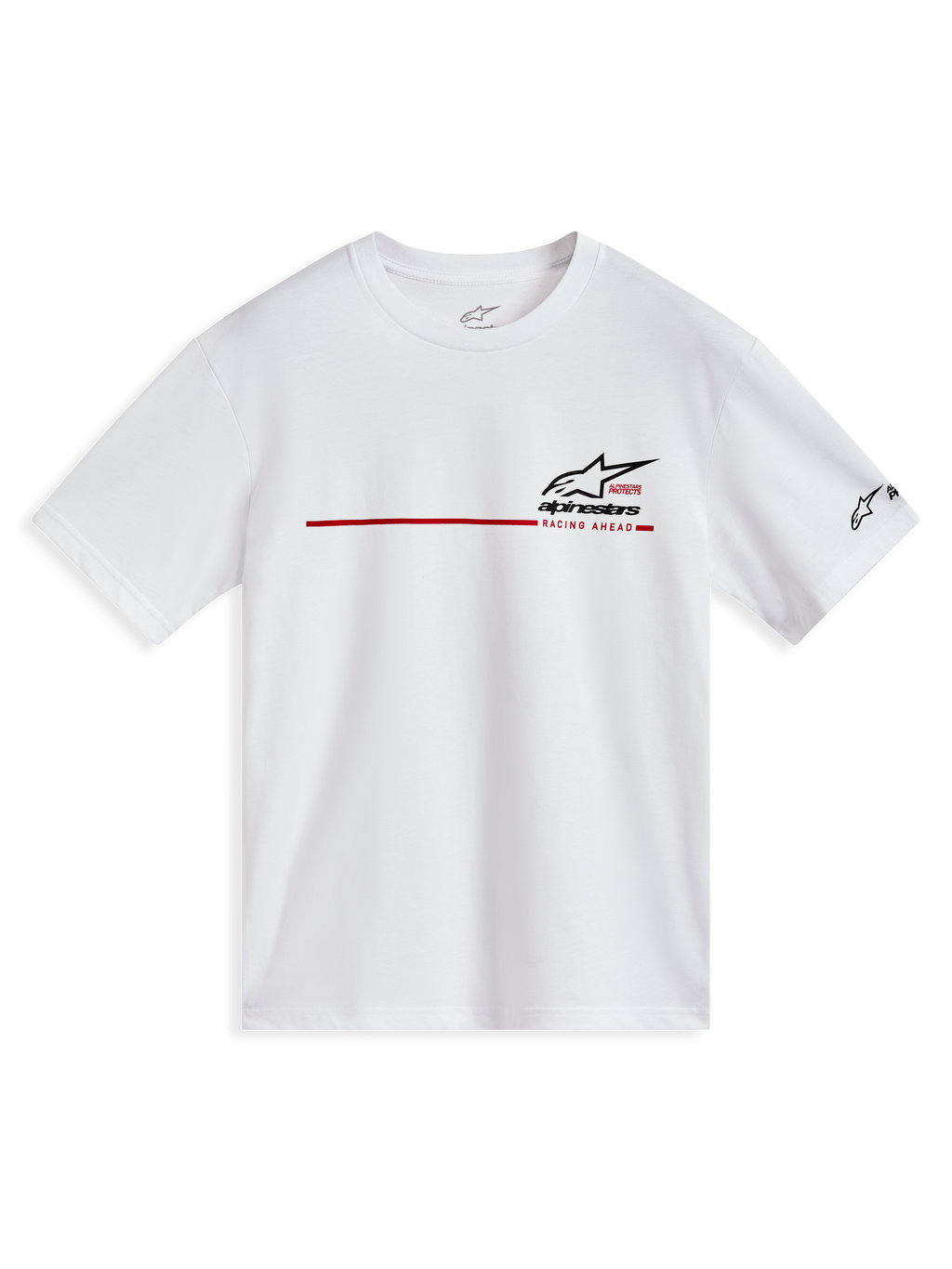 Alpinestars P1 CSF Tee - Maniche corte, maglietta bianca con striscia rossa e logo nero, stile casual motorsport