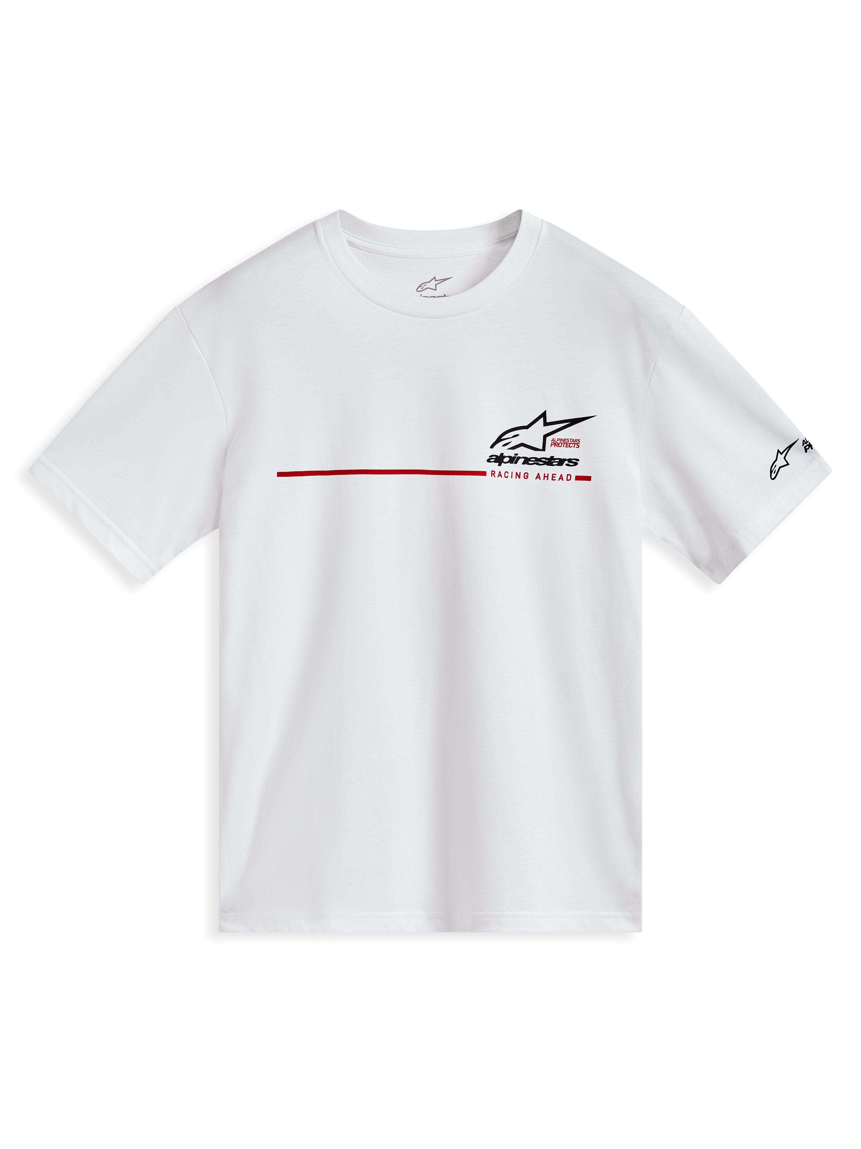 Alpinestars P1 CSF Tee - Maniche corte, maglietta bianca con striscia rossa e logo nero, stile casual motorsport