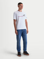 Alpinestars Maglietta P1 CSF, maglietta a maniche corte sportswear da uomo, bianca, con grafica racing stripe nera e logo sul petto, vestibilità casual ideale per l'uso quotidiano, in misto cotone e poliestere.
