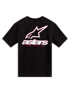 Alpinestars Lineout CSF Tee, maglietta a maniche corte nera, vista posteriore con grande grafica logo Astars bianco e rosso, abbigliamento casual sportswear