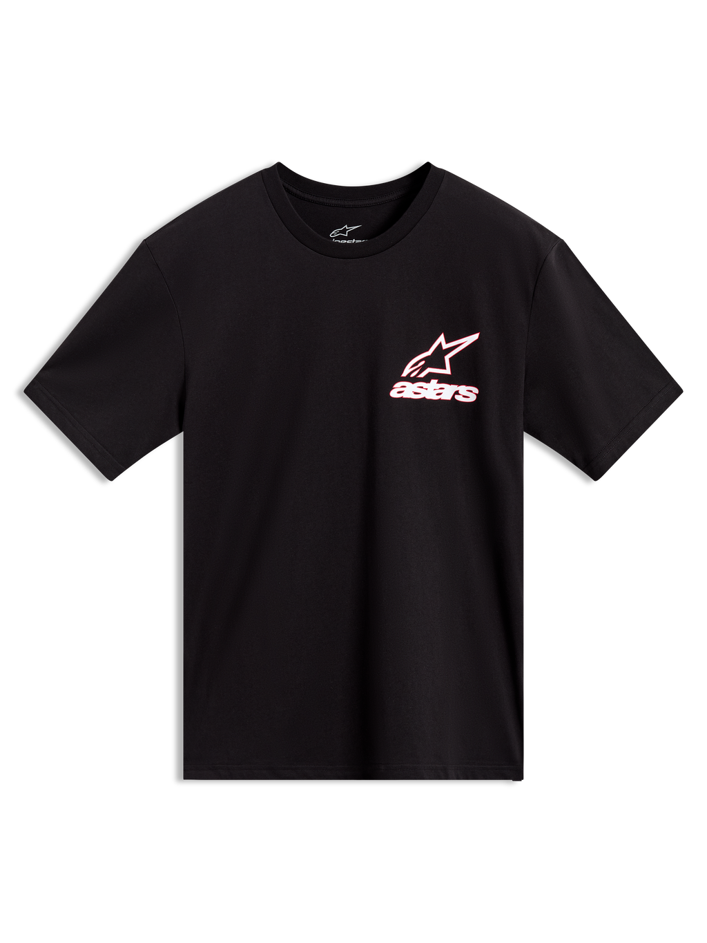 Alpinestars Lineout CSF Tee, maglietta a maniche corte nera con logo Astars profilato bianco e rosso sul petto.