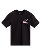 Alpinestars Lineout CSF Tee, maglietta a maniche corte nera con logo Astars profilato bianco e rosso sul petto.