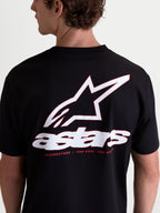Alpinestars Maglietta Lineout CSF, maglietta a maniche corte, nera, grande logo Astars bianco e rosso sul retro con motto One Goal One Vision, sportswear casual unisex