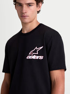 Alpinestars Maglietta Lineout CSF, maglietta a maniche corte da uomo, nera con logo Astars bianco e rosso sul petto, tessuto misto cotone e poliestere, stile casual e sportswear