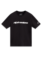 Alpinestars Race Wordmark CSF Tee, maglietta a maniche corte nera con logo bianco lineare e grafica sulla manica.