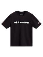 Alpinestars Race Wordmark CSF Tee, maglietta a maniche corte da uomo, nera, con logo wordmark lineare bianco sul petto e logo Ageless sulla manica, sportswear casual.