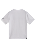 Alpinestars Race Wordmark CSF Maglietta a maniche corte, bianca, vista posteriore con logo Ageless nero sulla manica, tessuto in misto cotone e poliestere, abbigliamento sportivo casual da motorsport