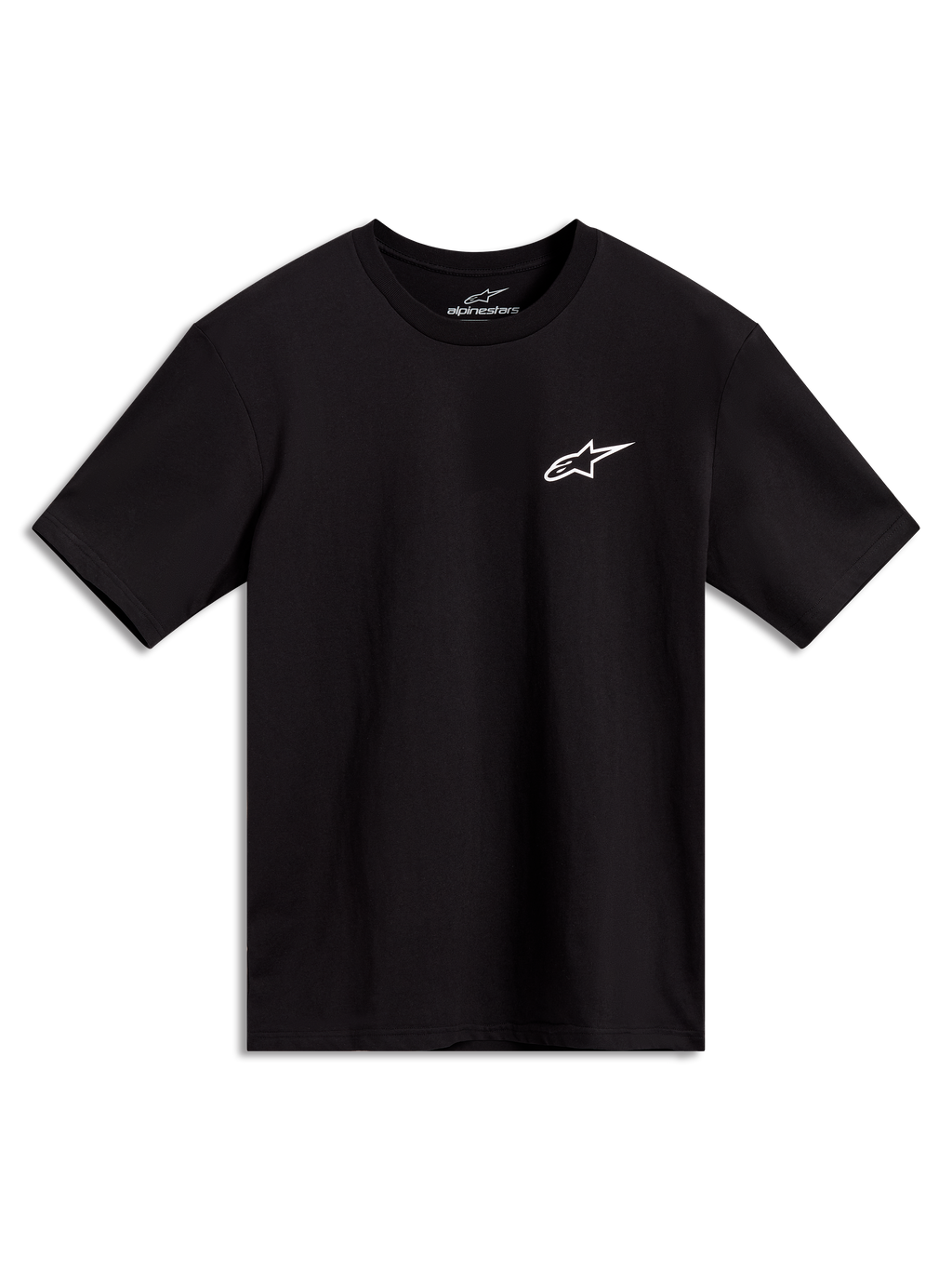 Alpinestars Combo Back CSF Tee, maglietta a maniche corte nera, piccolo logo Astars bianco sul petto, casual sportswear.