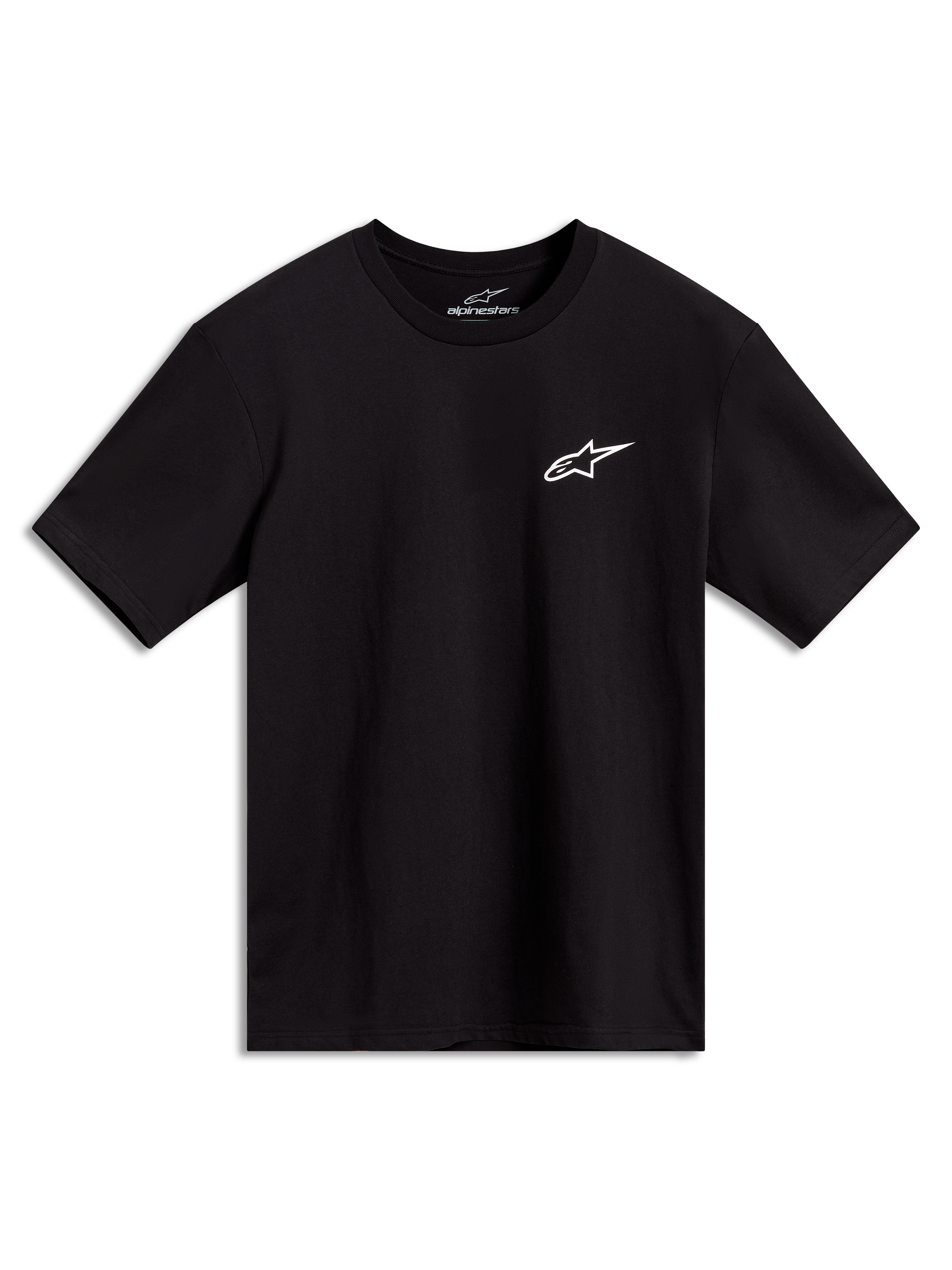 Alpinestars Combo Back CSF Tee, maglietta a maniche corte nera, piccolo logo Astars bianco sul petto, casual sportswear.