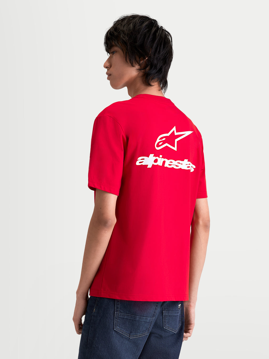 Alpinestars Combo Back CSF Tee, maglietta a maniche corte da uomo, rossa, con grande logo Astars e marchio bianchi stampati sul retro, stile casual e sportivo d’ispirazione motorsport