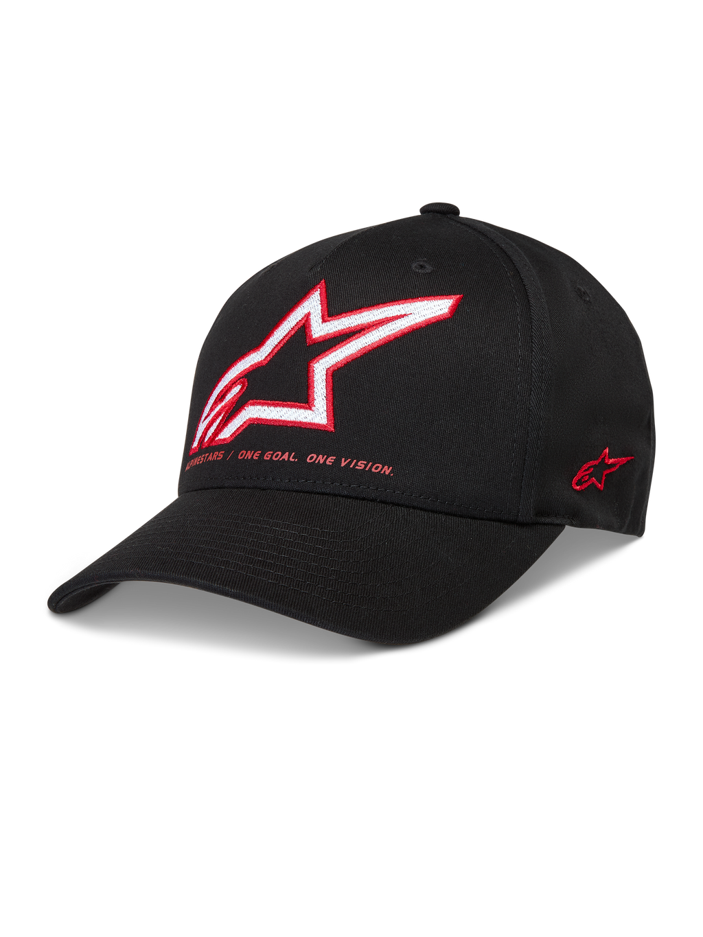 Alpinestars Lineout Cappello, cappellino nero in twill con visiera curva, logo Astars ricamato rosso e bianco, corona strutturata