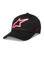 Alpinestars Lineout Cappello, cappellino nero in twill con visiera curva, logo Astars ricamato rosso e bianco, corona strutturata