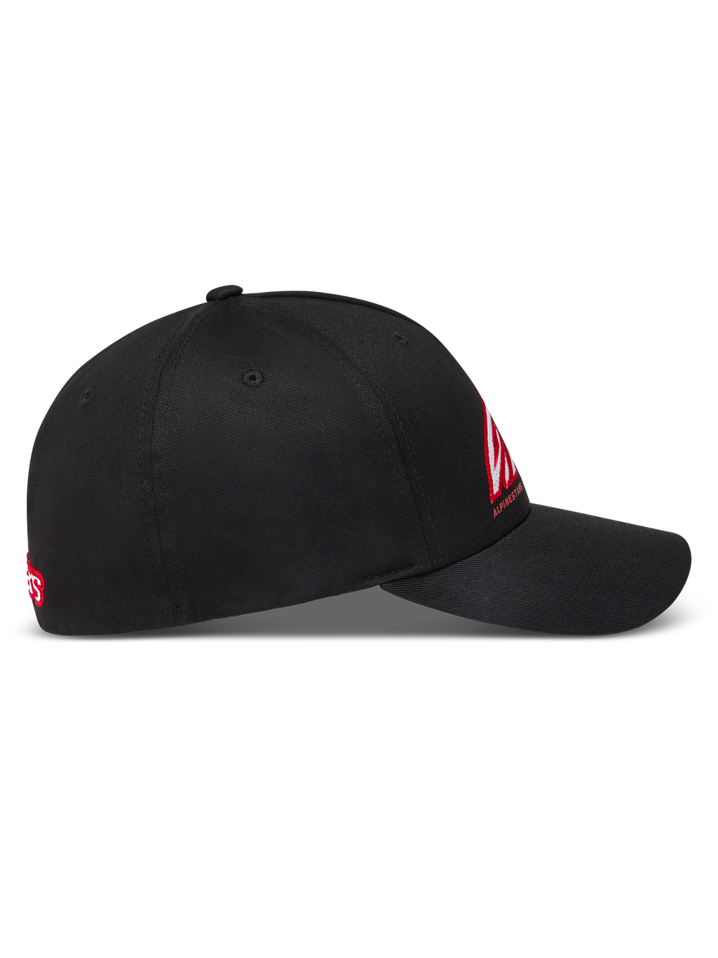 Alpinestars Lineout Cappello, cappello sportswear nero in twill con visiera curva e logo ricamato rosso e bianco