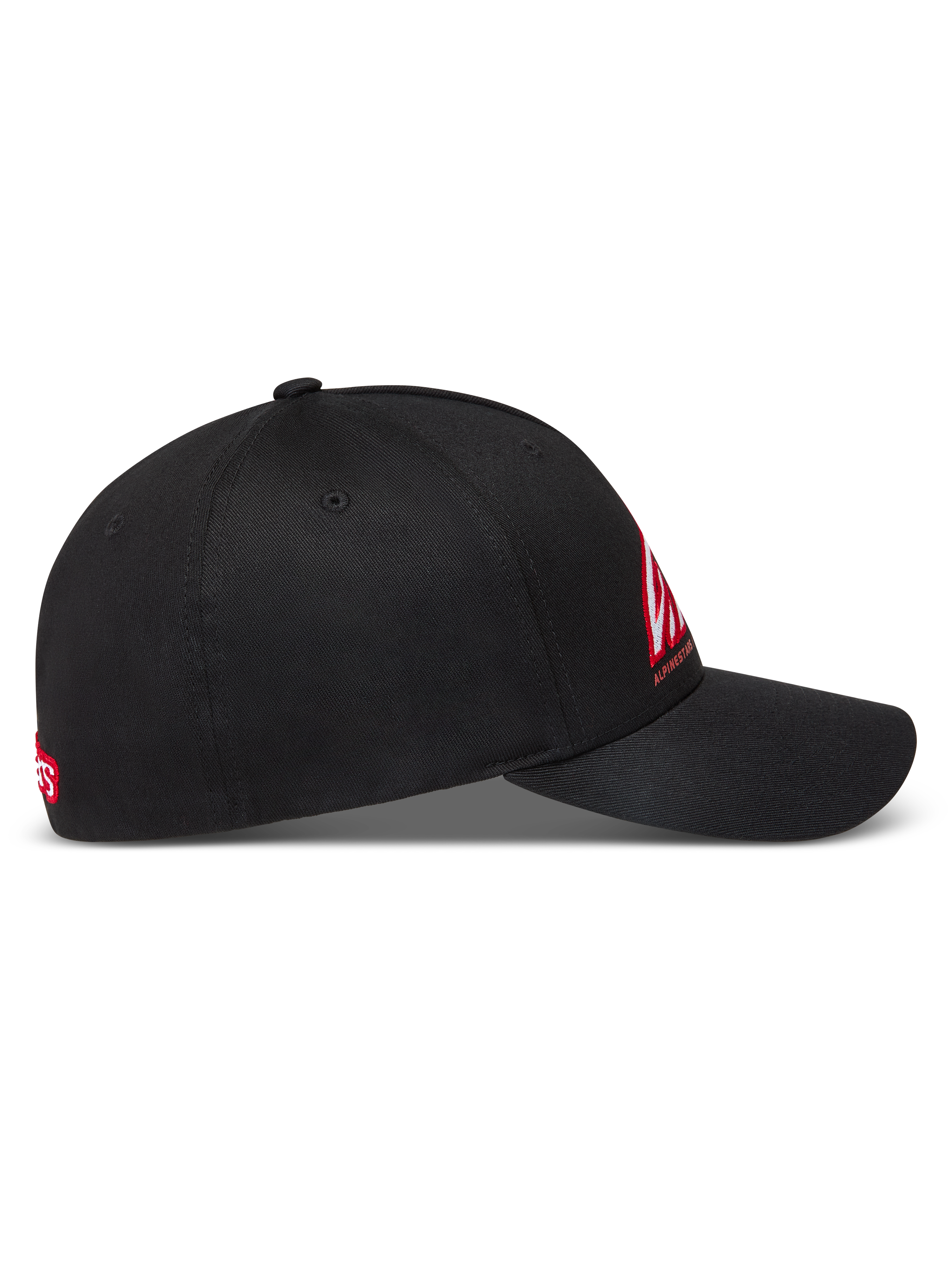 Alpinestars Lineout Cappello, cappello sportswear nero in twill con visiera curva e logo ricamato rosso e bianco