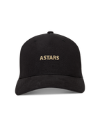 Alpinestars County Canvas Cappello, nero con logo ASTARS dorato ricamato, visiera curva e corona strutturata, motorsport