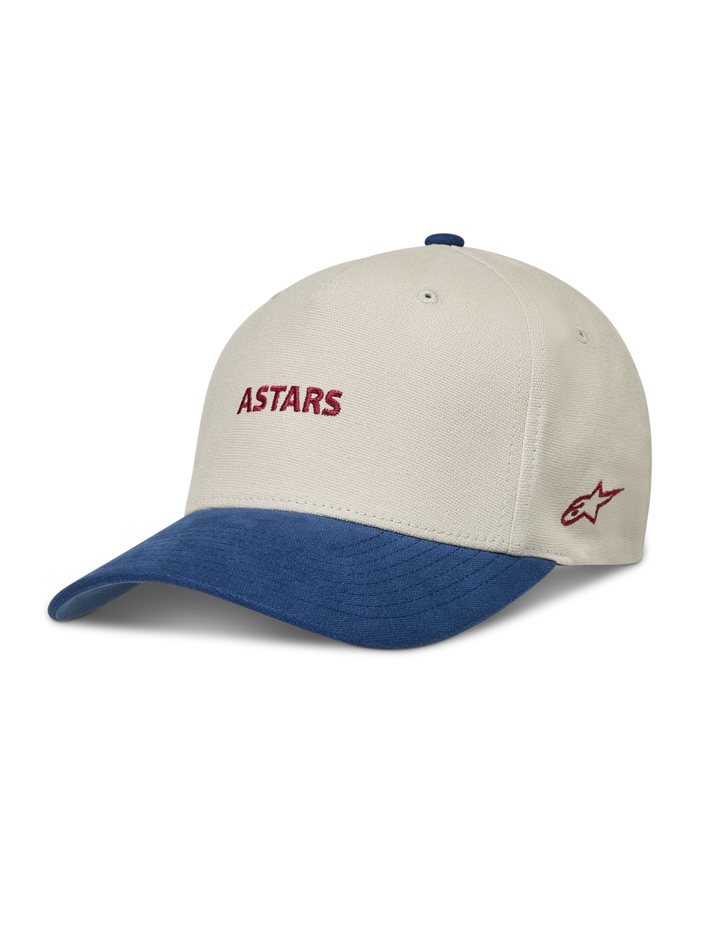 Alpinestars County Canvas Cappello, cappello sportswear sabbia e blu con visiera curva e logo Astars rosso ricamato
