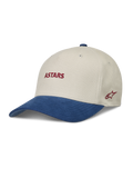 Alpinestars County Canvas Cappello, cappello sportswear sabbia e blu con visiera curva e logo Astars rosso ricamato