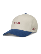 Alpinestars County Canvas Cappello, cappello sportswear sabbia e blu con visiera curva e logo Astars rosso ricamato